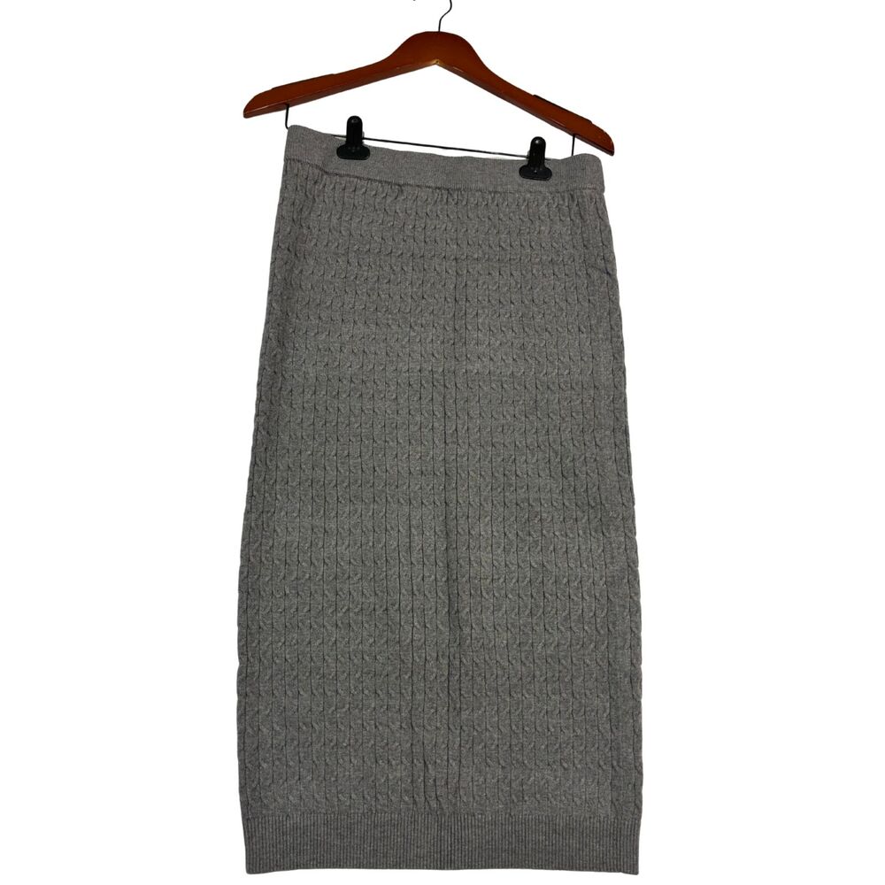 Heartloom Womens Cable Knit Midi Skirt Size L Gray Sweater Pencil Stretch Cozy